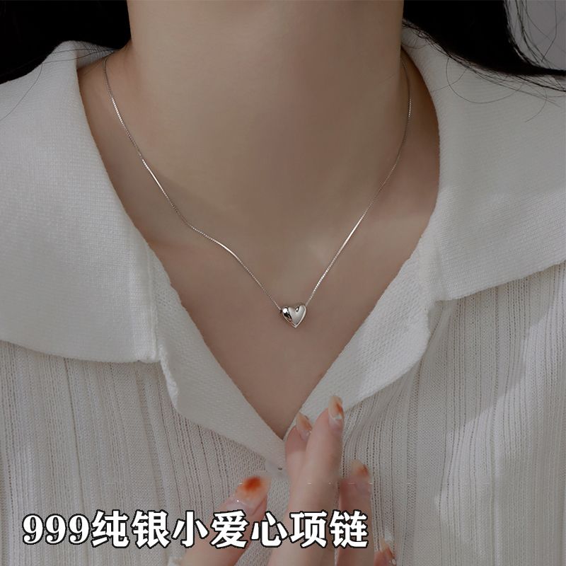 【刻字】999純銀愛心項鍊簡約相思豆ins高級小眾設計冷淡鎖骨吊墜