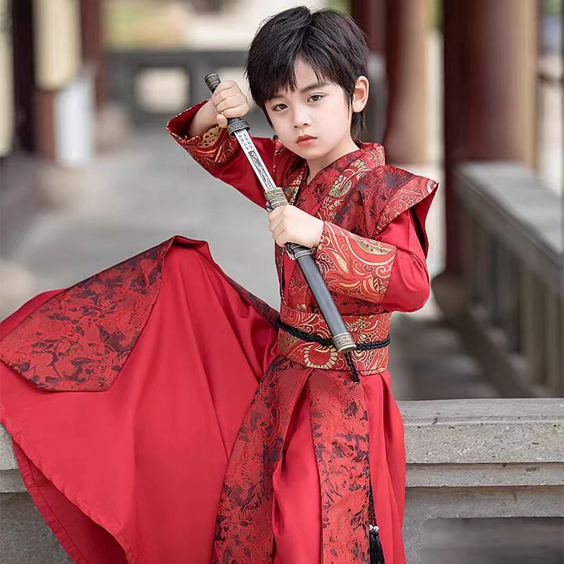 漢服男童秋冬季2023新款唐裝兒童古裝中國風武俠男孩帥氣國學演出