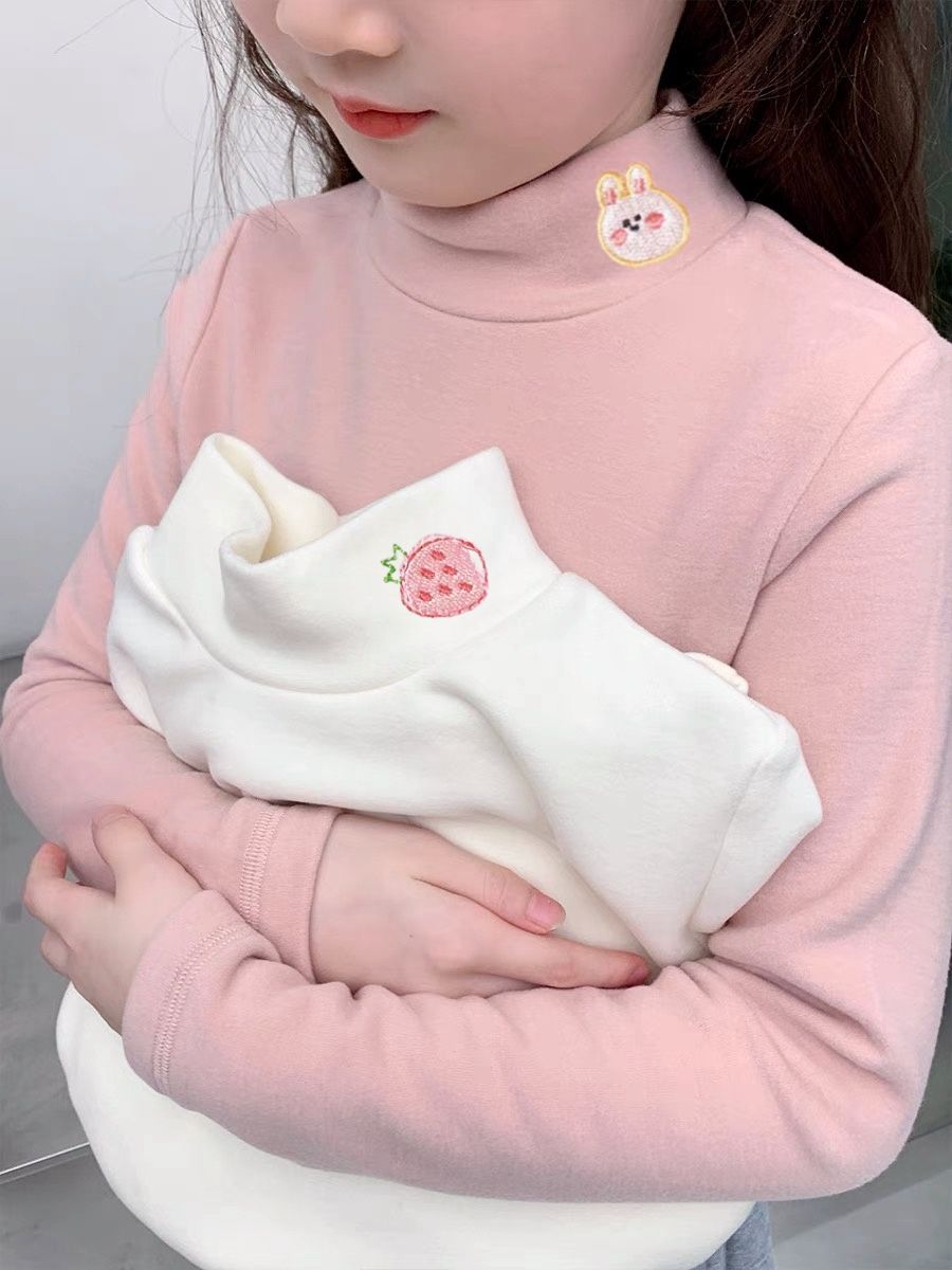 Girls' warm base shirt 2023 winter new style children's German velvet baby fashionable half turtleneck thickened top trendy