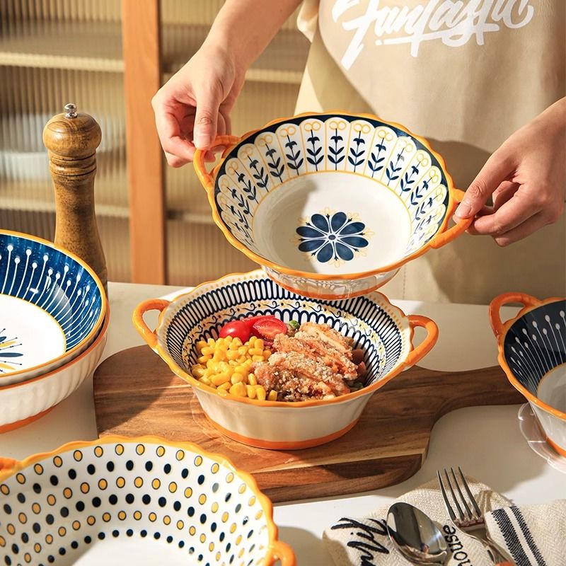 Internet High Appearance Bowl, Household Instant Noodle Bowl, Double Ear Bowl, Creative Ear Dessert Bowl, Simple Rice Bowl, Tableware_voghion.com