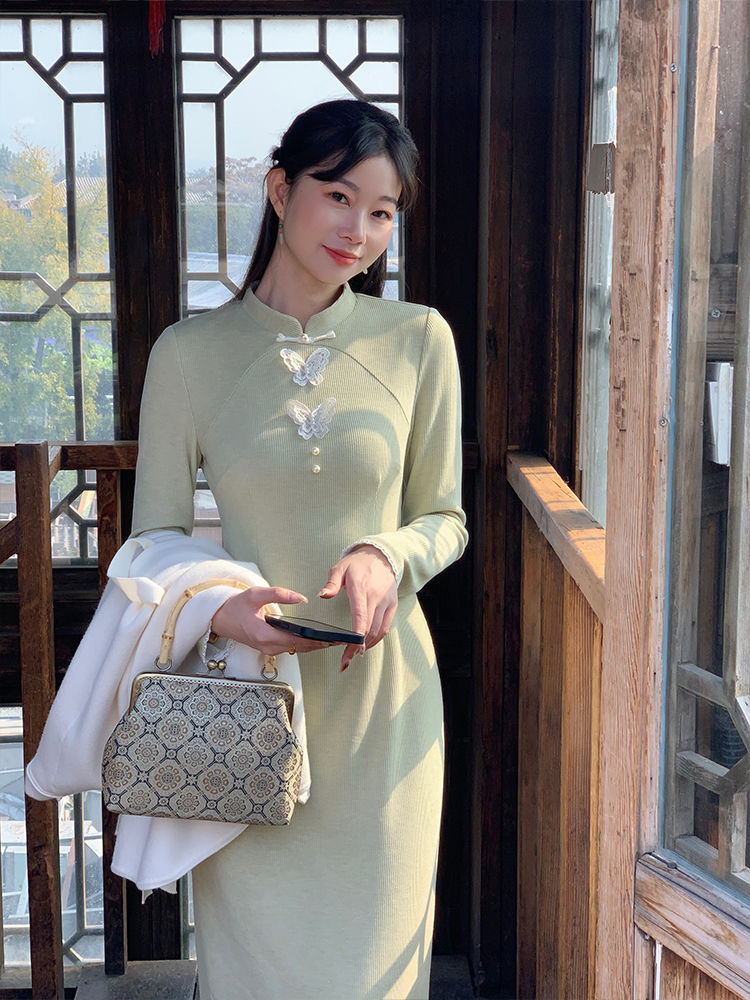 EIA一堯【蝶谷】新中式復古溫柔改良旗袍連衣裙女秋冬熱力感長裙