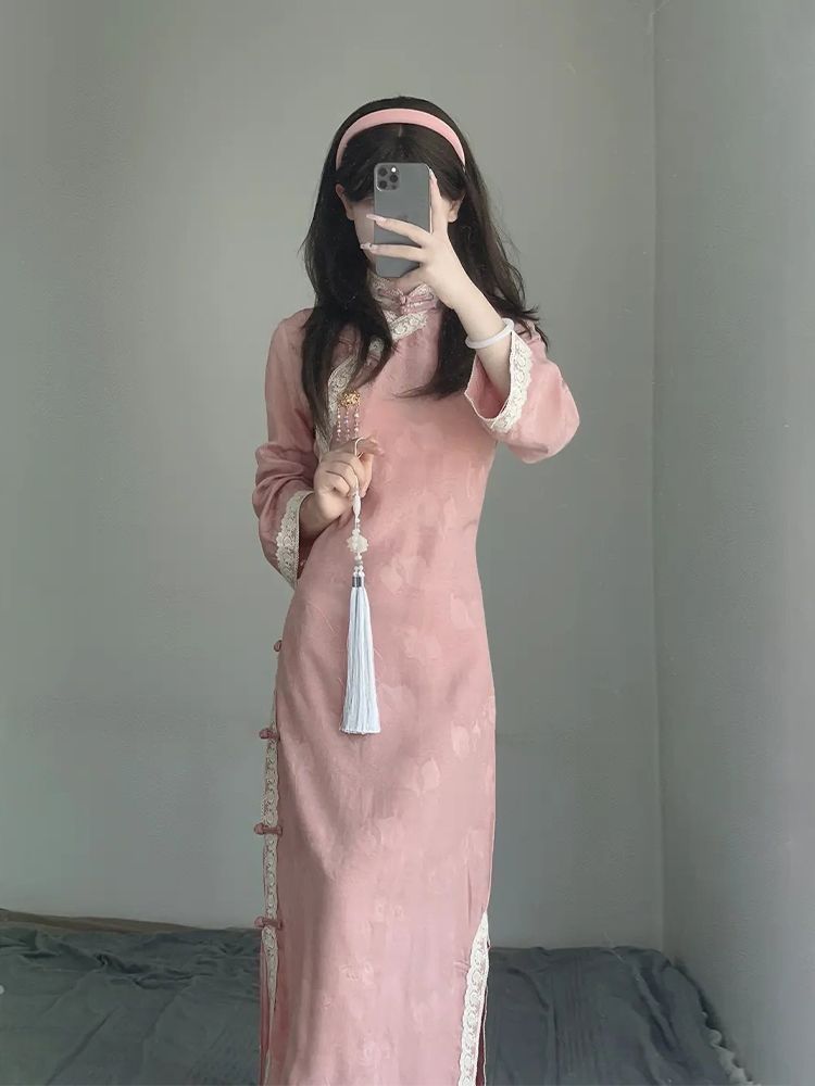 2023年秋裝新款女裝新中式國風氣質高級感女神范改良旗袍連衣裙子