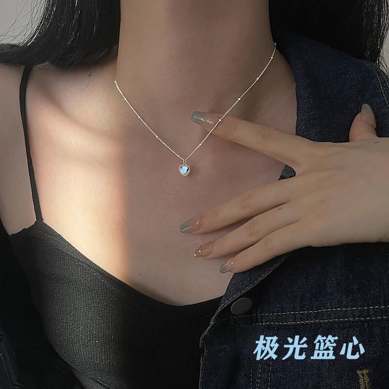 月光石999純銀愛心項鍊女生輕奢小眾吊墜2023新款生日禮物送女友