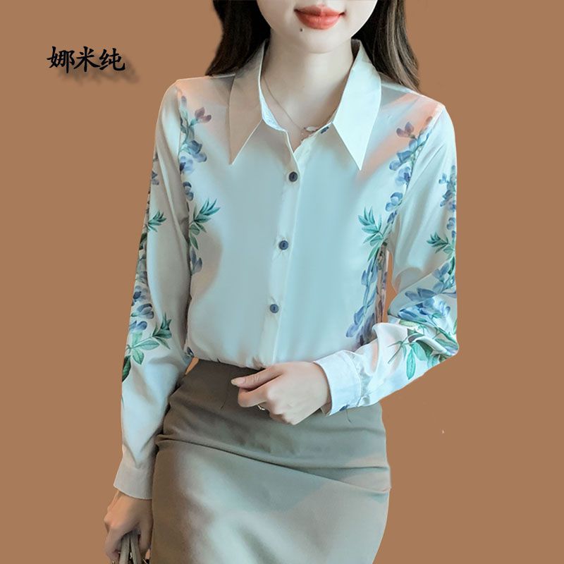 真絲襯衫春秋裝新款時尚洋氣高階定位印花氣質雪紡襯衣女長袖小衫