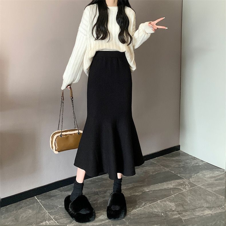 Slim high-waisted fishtail skirt for women, autumn and winter Korean version 2023 new slim, mid-length, ladylike temperament, A-line fishtail skirt