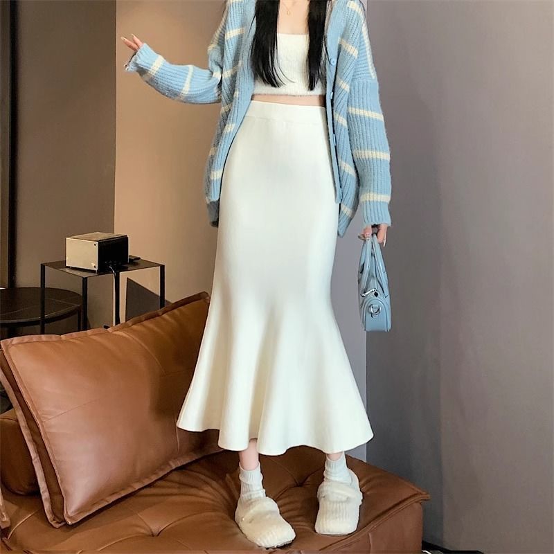 Slim high-waisted fishtail skirt for women, autumn and winter Korean version 2023 new slim, mid-length, ladylike temperament, A-line fishtail skirt
