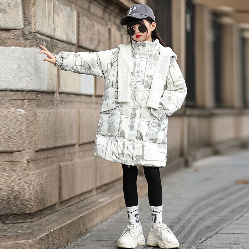 女童羽绒服新款大童冬季装中长加厚洋气免洗儿童冬装棉服外套