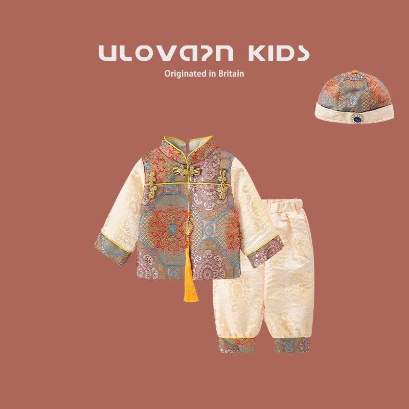 抓周禮服寶寶冬季男童唐裝一周歲中式禮服加厚過年衣服套裝拜年服