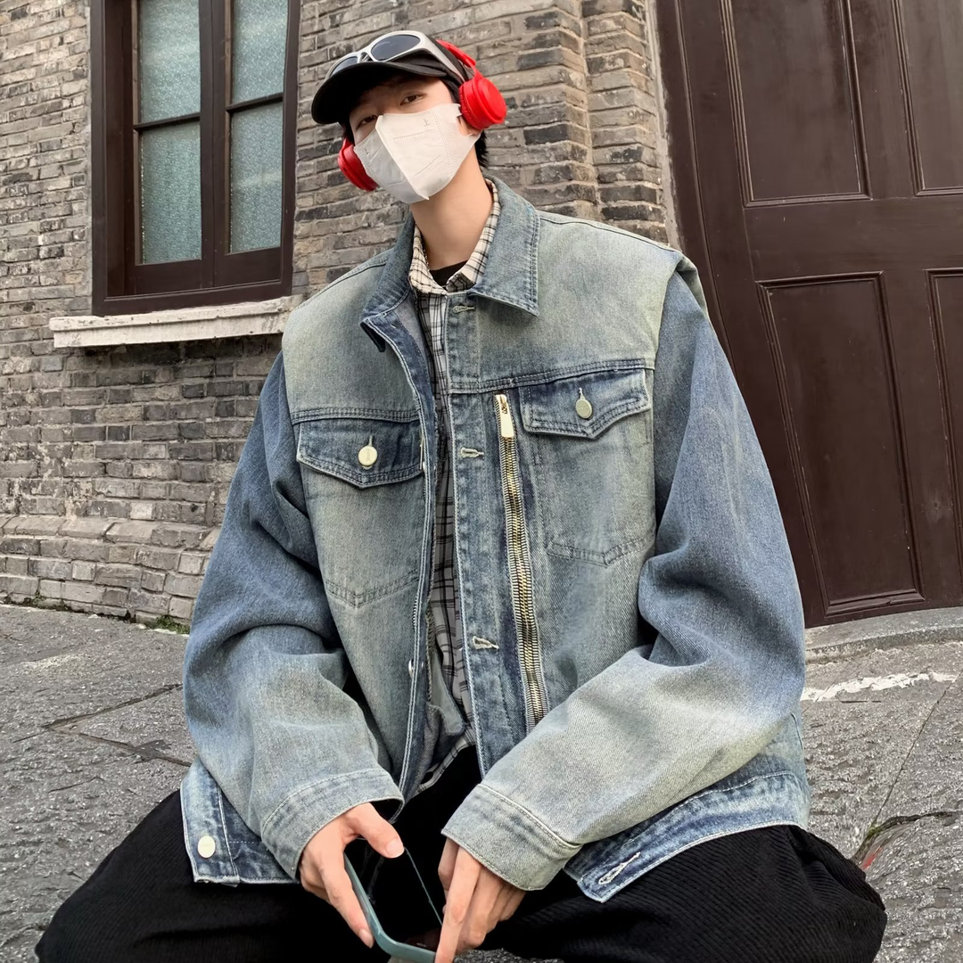 美式水洗牛仔夾克男ins潮牌復古設計感小眾情侶春秋款高級感外套
