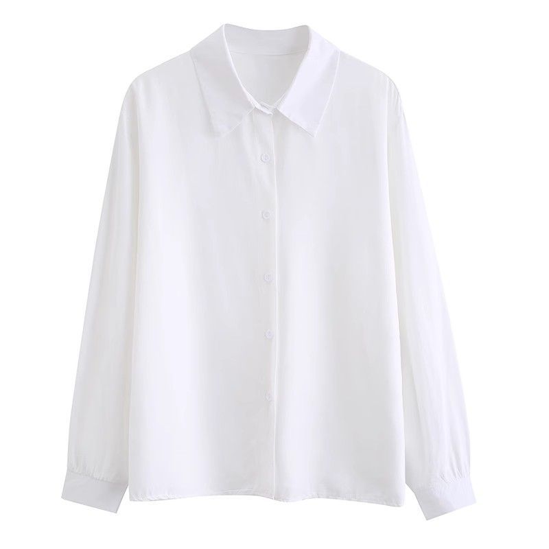 学院风白色长袖衬衫女春秋季新款设计感衬衣简约宽松内搭打底上衣