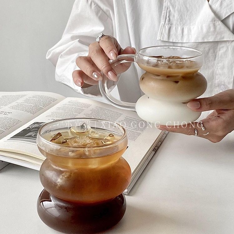 ins风韩式可爱毛毛虫玻璃杯耐热高硼硅水杯咖啡杯果汁杯牛奶杯子