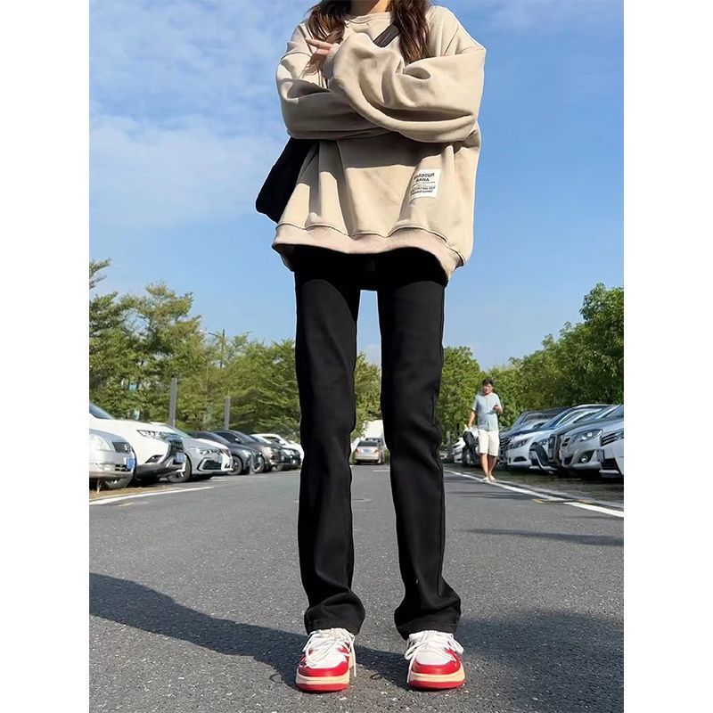 美式vibe風褲子男款高街潮牌彈力純黑色牛仔褲修身窄版顯瘦直筒褲