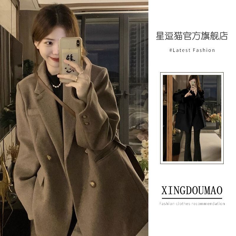 Woolen coat for women 2023 autumn and winter new style Maillard Korean style small Hepburn style thick woolen coat