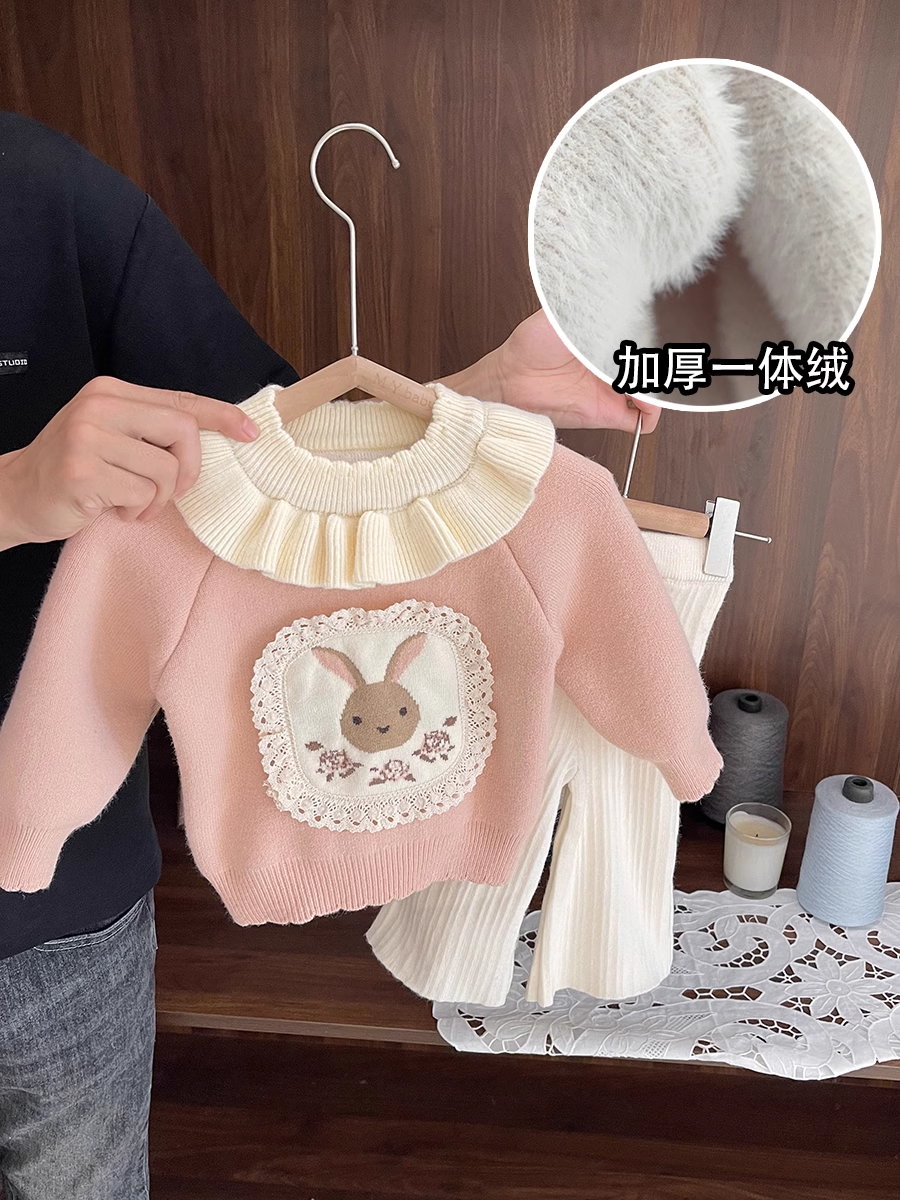 2023秋冬季新款女童韩版洋气针织毛衣女宝宝加绒保暖针织打底上衣