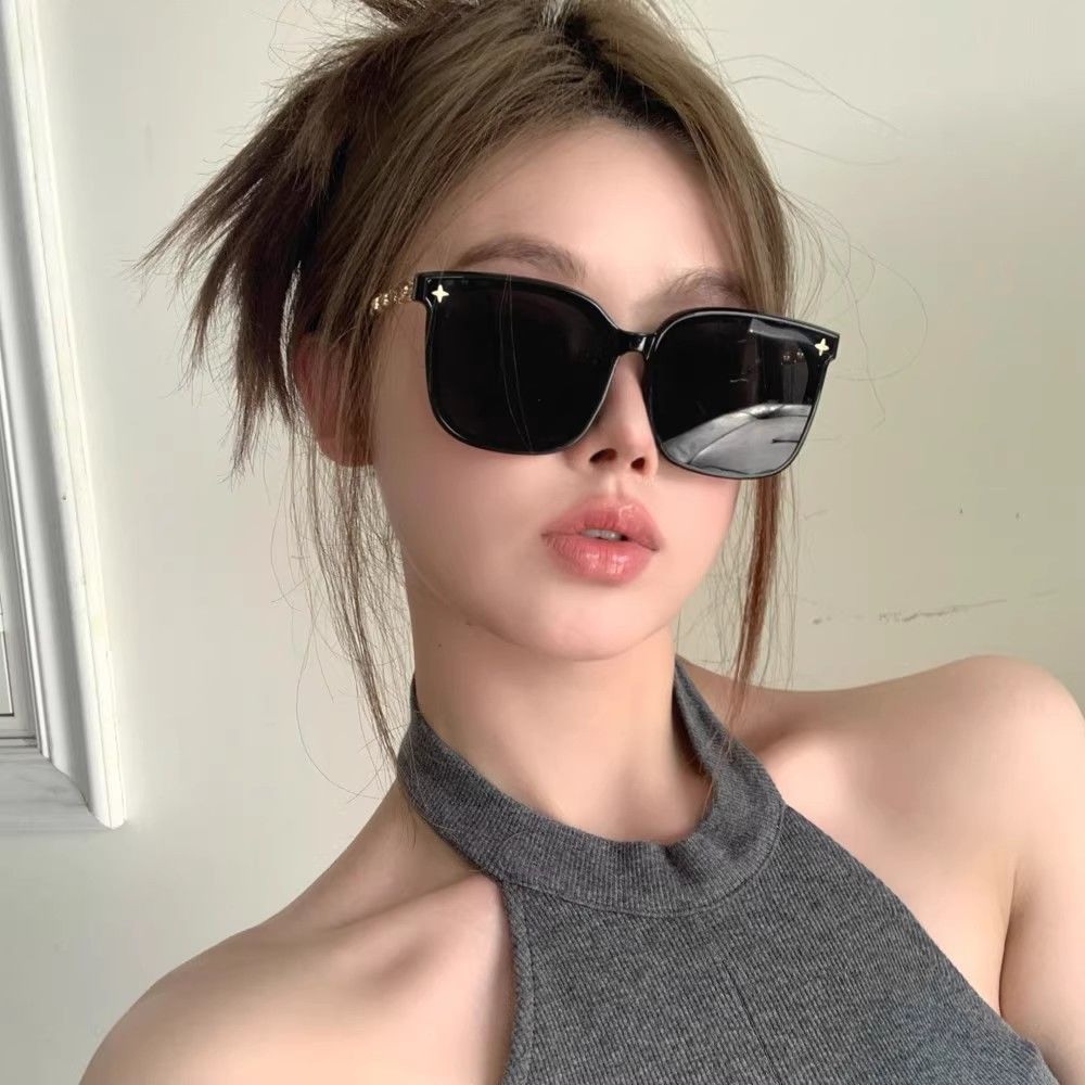 墨鏡女高級感網紅方形大框圓臉顯瘦黑色偏光防曬太陽眼鏡2023新款