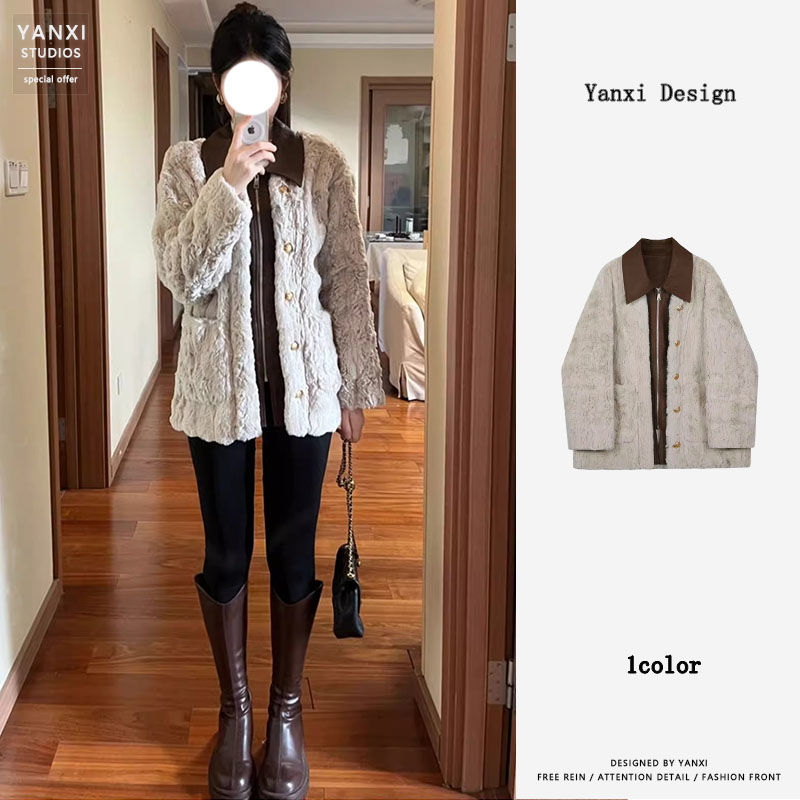毛毛棉襖外套女冬季小個子棕色棉服加厚高級感皮毛一體小香風棉衣