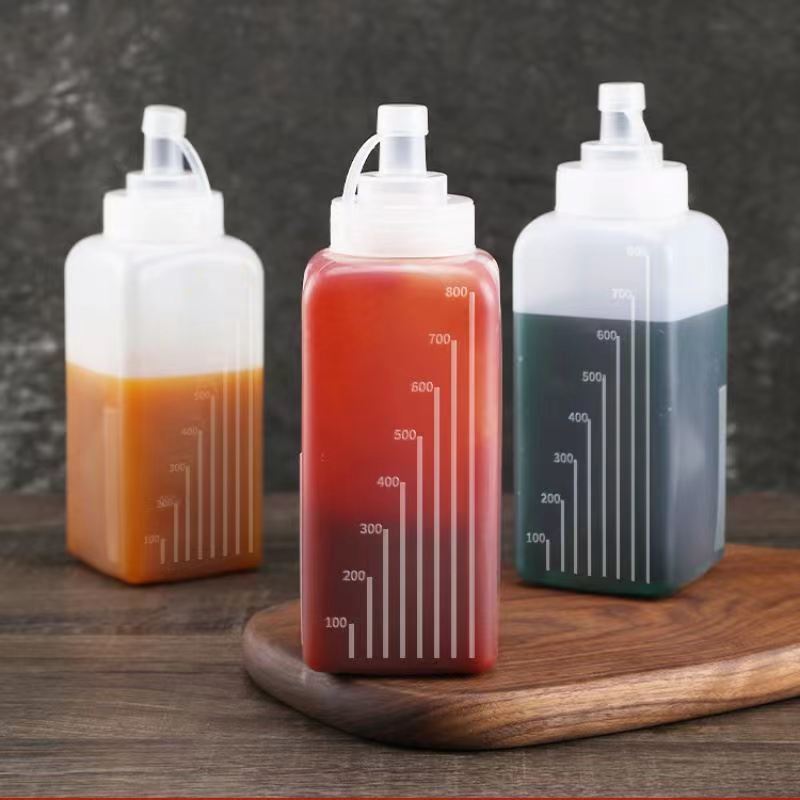 方形塑料挤酱瓶大口径挤压瓶果酱番茄沙拉果汁酱汁瓶子酱料瓶商用