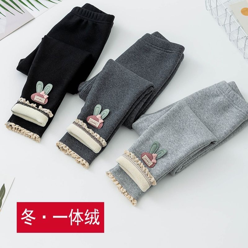 Girls' winter clothing plus velvet thickening leggings children's autumn and winter all-in-one velvet outer wear foreign style baby warm long pants