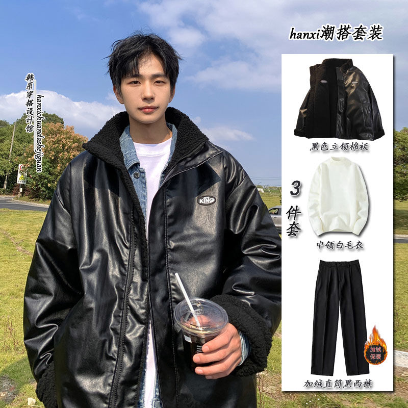 保暖外套男冬季2023新款雙面穿皮棉衣加厚寬鬆大碼羊羔絨棉服