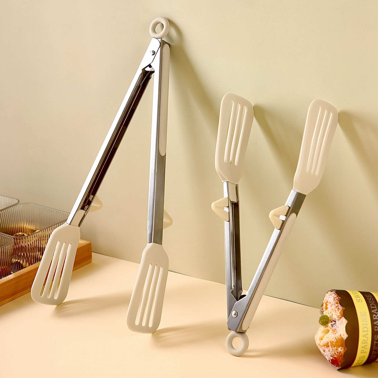 Silicone Stainless Steel Food Outdoor BBQ Steak Bread Anti-scalding Grilled Meat Buffet Tongs_voghion.com