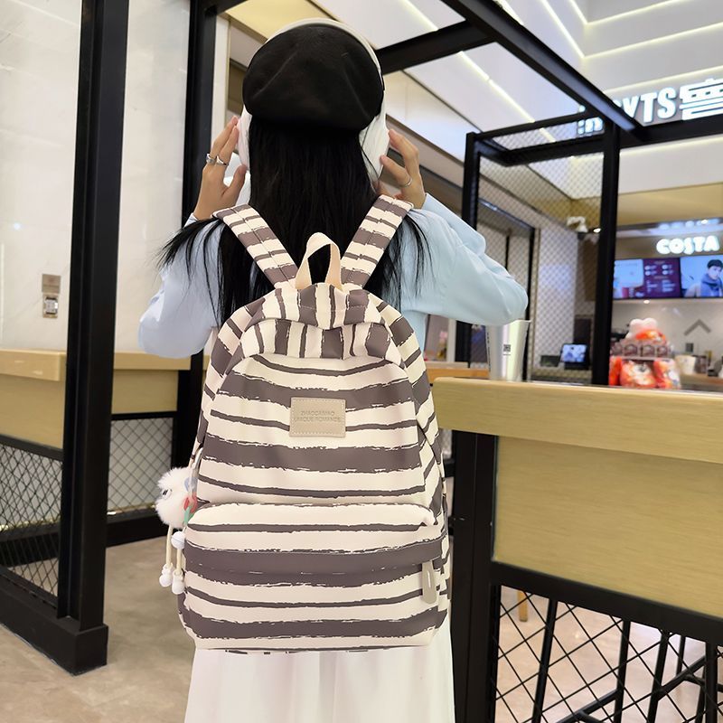 書包女復古風原創設計森系校園百搭條紋日系可愛少女學生雙肩背包