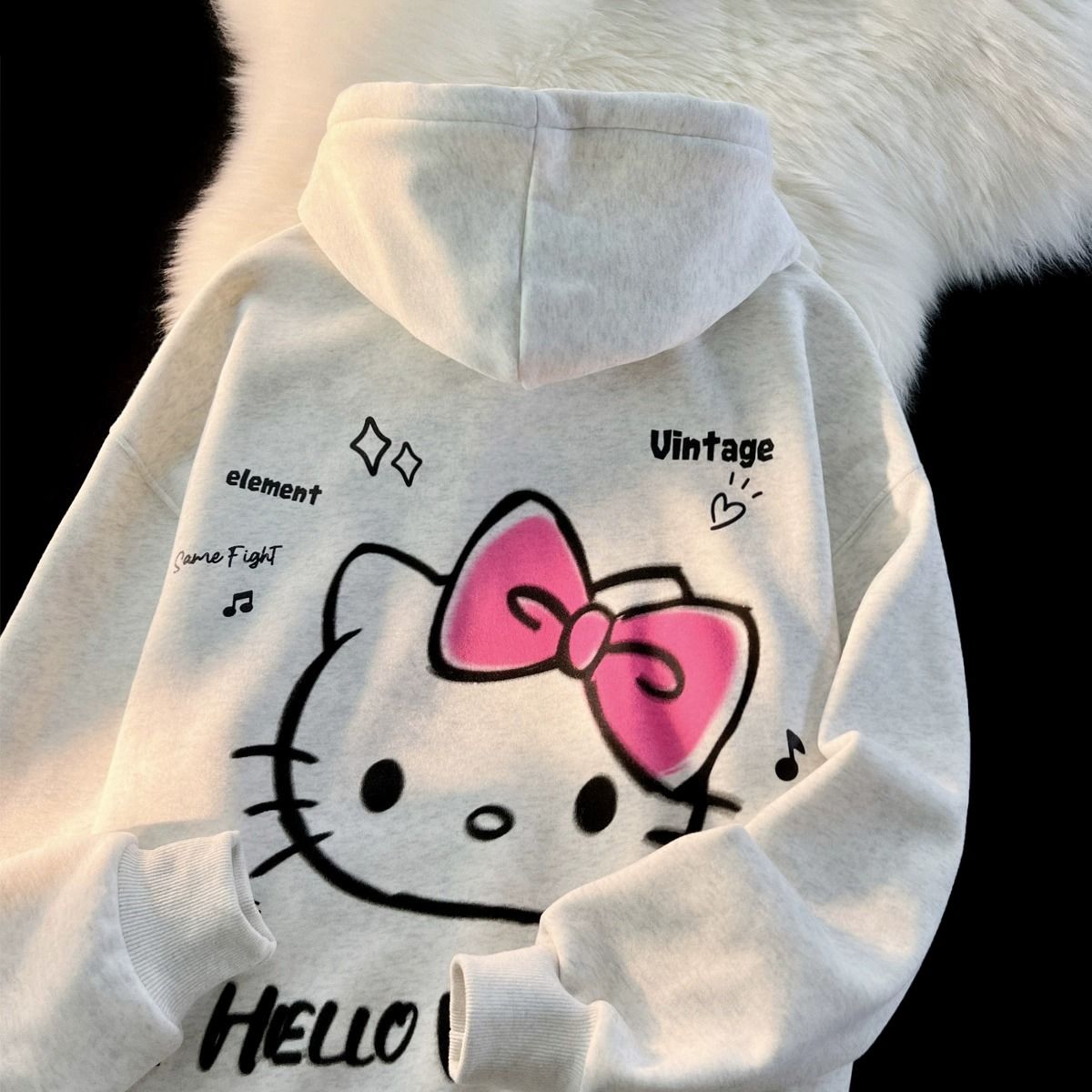 新款可愛卡通哈嘍kitty貓連帽衛衣男女秋冬季百搭寬鬆情侶裝上衣