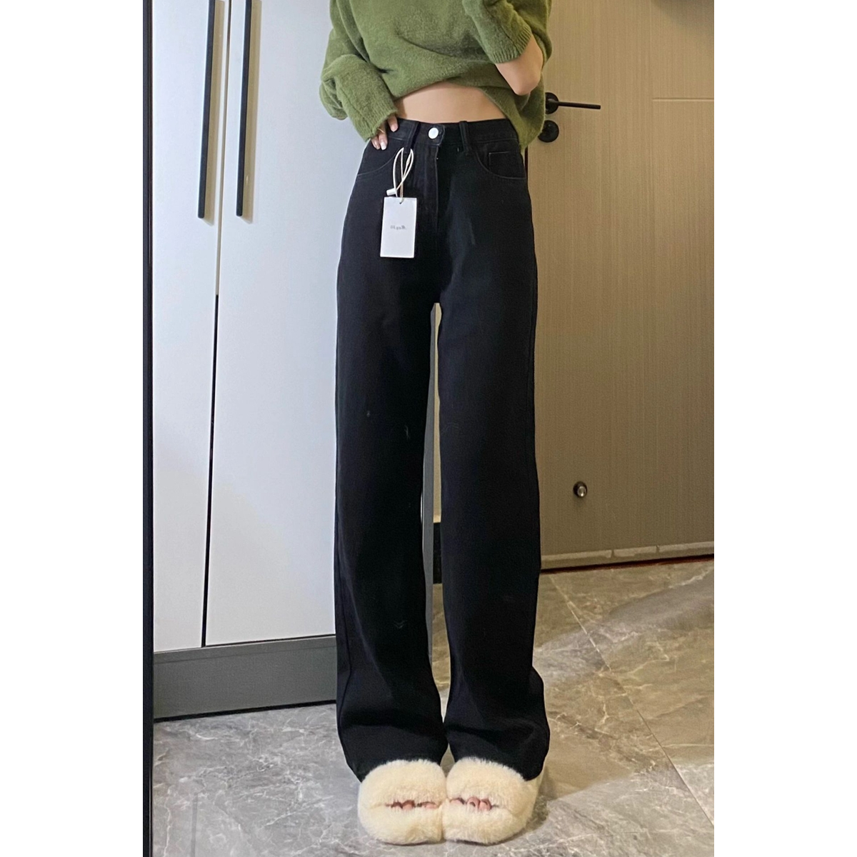 美拉德黑色寬鬆闊腿牛仔褲女秋冬ins新款高腰顯瘦直筒拖地褲子潮