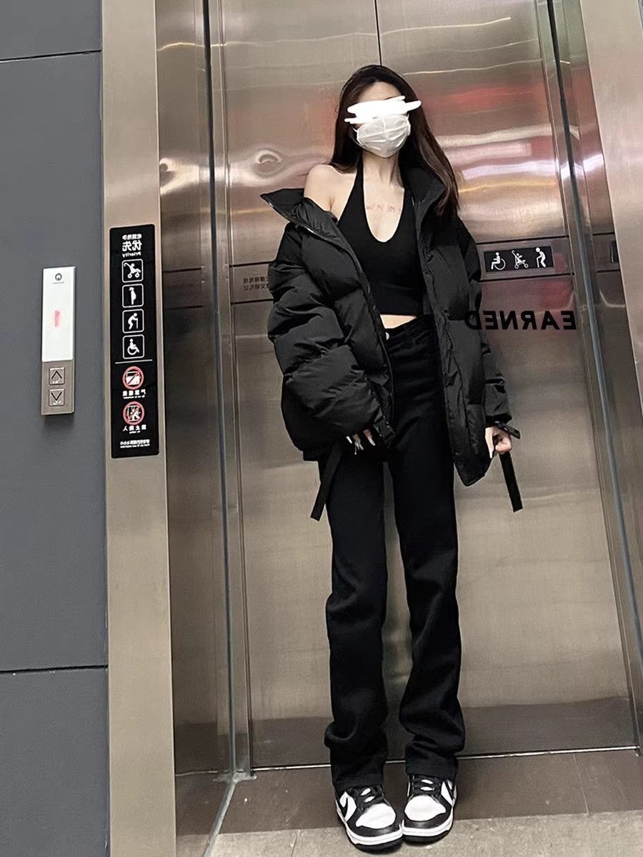 黑色高腰牛仔褲女秋季新款2023年新款百搭寬鬆高腰顯瘦直筒拖地褲