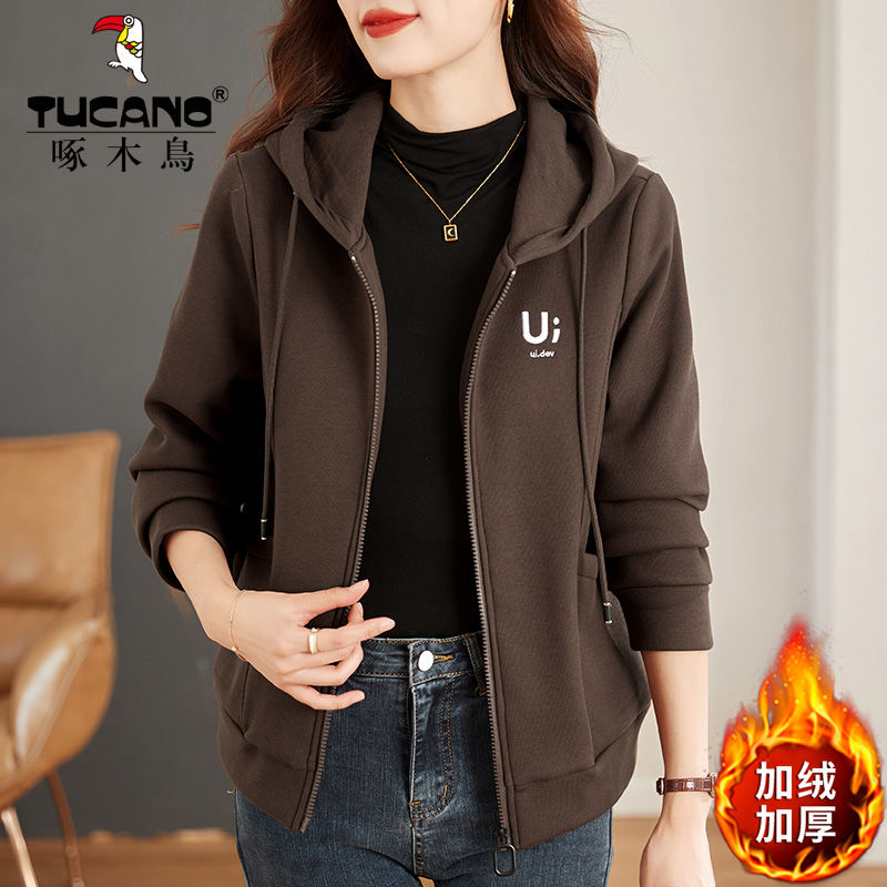 Winter velvet thickened zipper cardigan jacket sweatshirt for women 2023 new autumn and winter popular style top