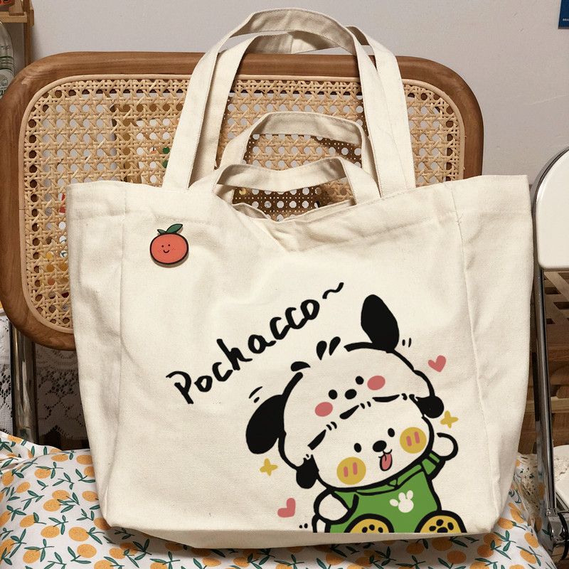 Japanese cute pacha dog canvas bag for mom to carry when going out, for office workers and students, large capacity shoulder handbag