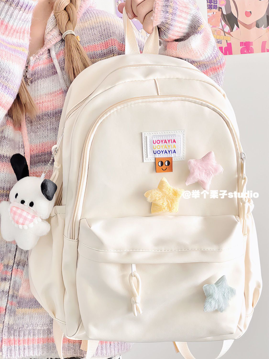 Soft and waxy custard backpack for women, simple and versatile ins large capacity high school student junior high school student school bag computer backpack