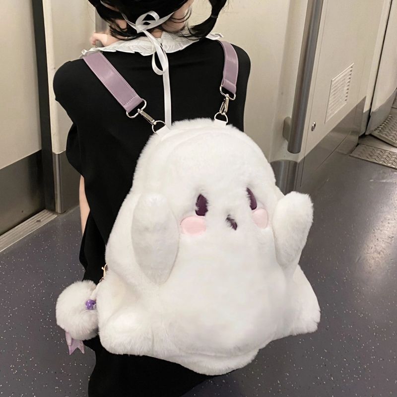 新款幽靈小鬼雙肩包女個性公仔毛絨玩偶包日系可愛少女卡通背包