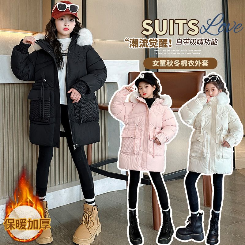 女童羽絨棉棉服中長款新款韓版洋氣加厚兒童中大童冬裝棉衣外套潮