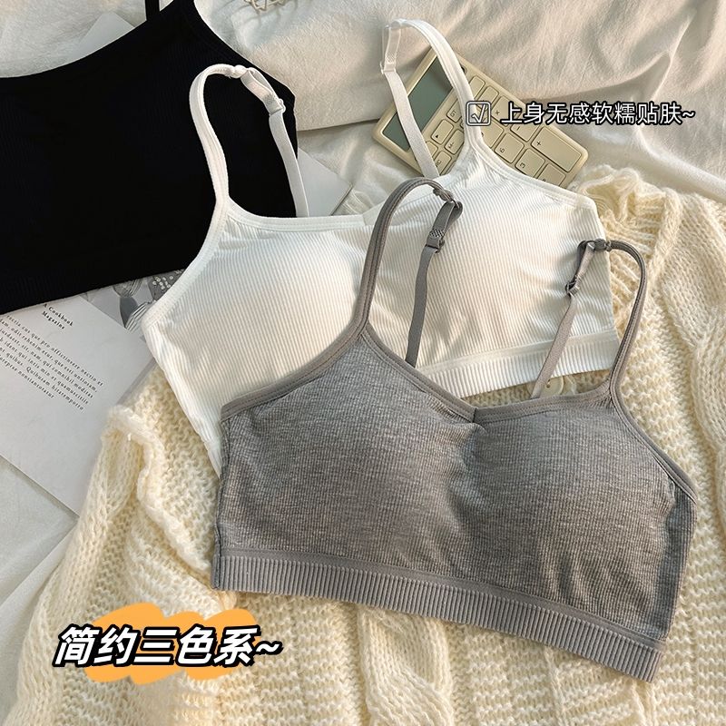 新款內衣女無鋼圈聚攏運動防震吊帶背心抹胸式一體固定裹胸文胸罩
