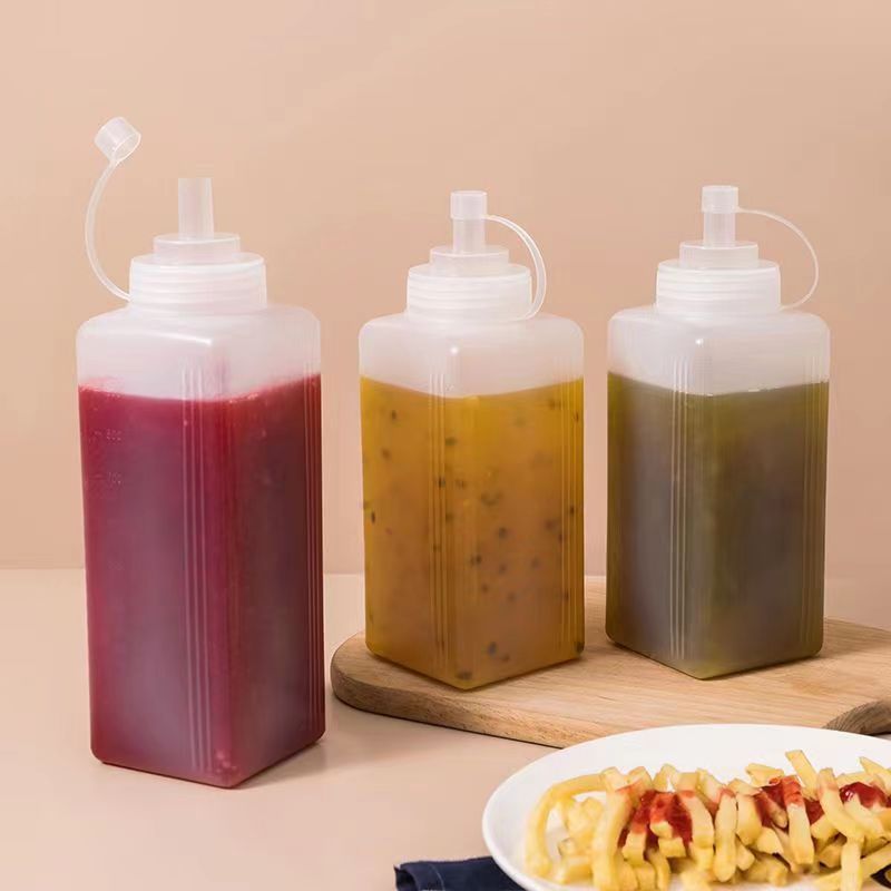方形塑料挤酱瓶大口径挤压瓶果酱番茄沙拉果汁酱汁瓶子酱料瓶商用