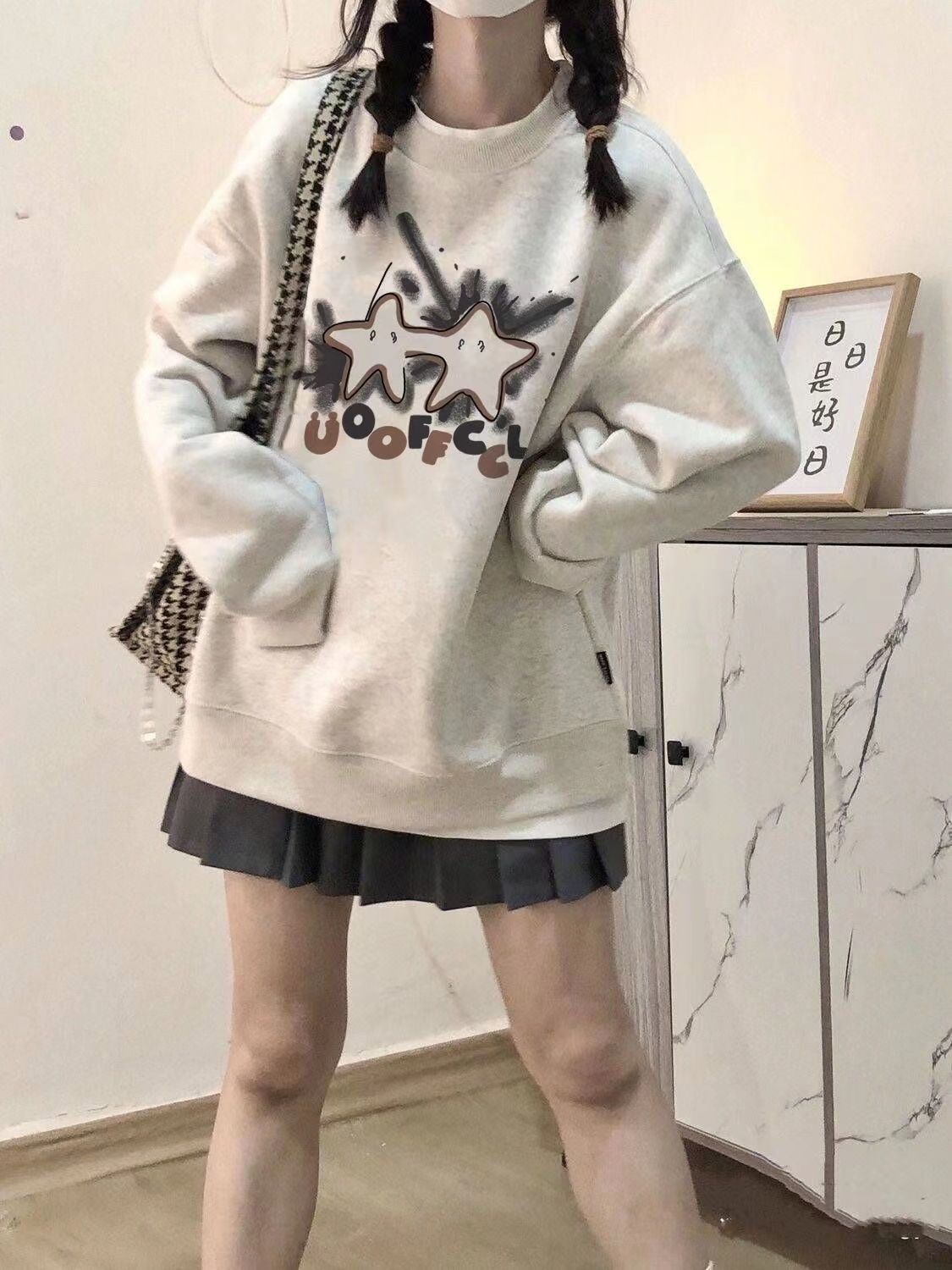 日系星星圓領衛衣女學生秋冬加絨加厚寬鬆oversize慵懶風百搭上衣
