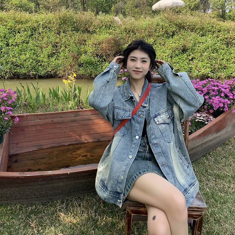 American retro washed and aged design jacket for women 2023 spring and autumn trendy cool loose ins top trend