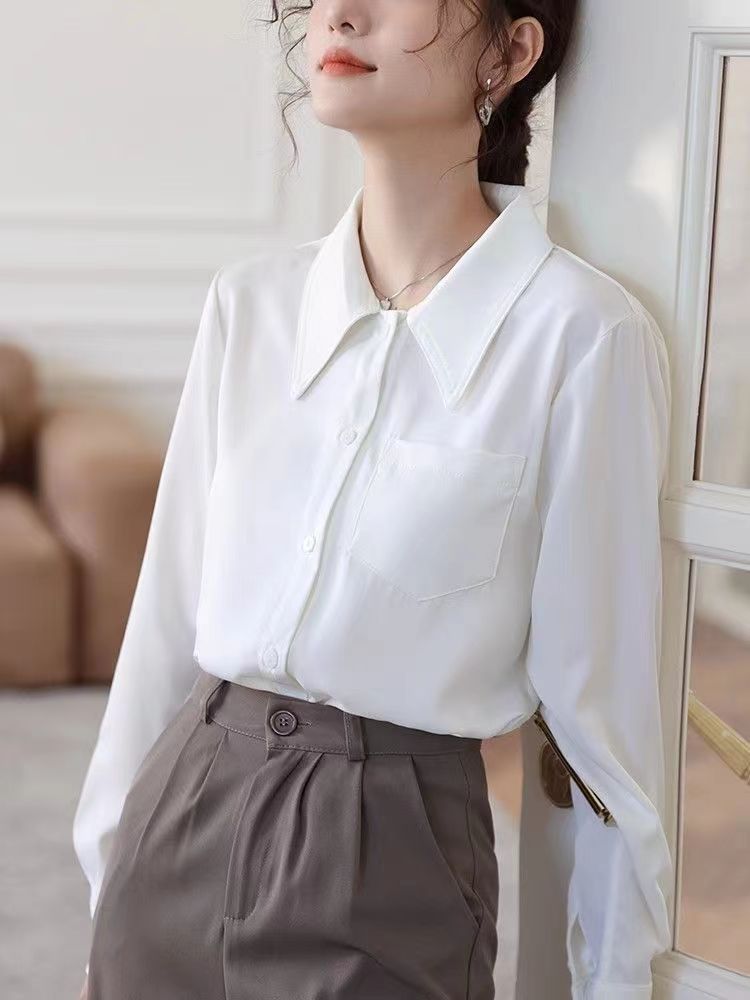 CONGRAZIO韓版春秋季新款襯衫女設計感襯衫女學院風疊穿白色襯衣