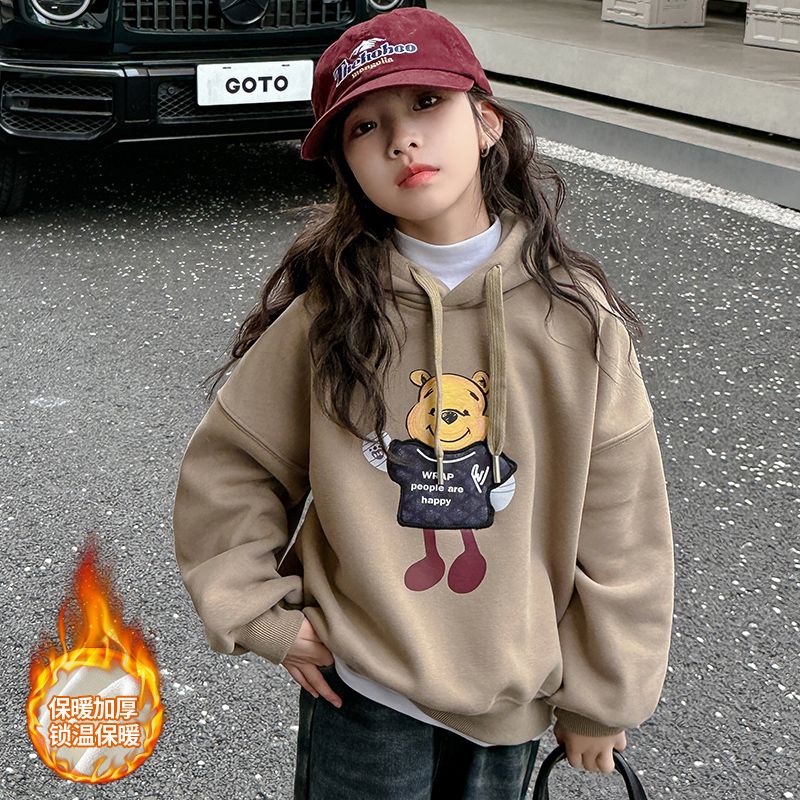 女童加絨衛衣秋冬款2023新款洋氣加厚打底衫中大童時髦一體絨上衣