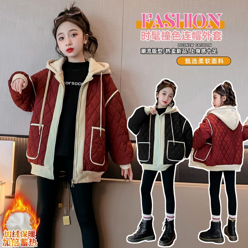 Girls' velvet jacket autumn and winter new style Korean style velvet thickening medium and large children's fashionable girls' pie jacket winter clothing