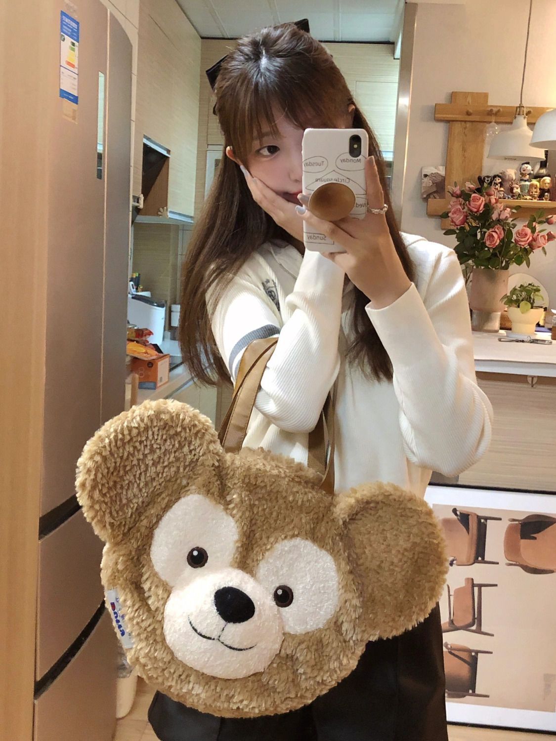 網紅同款達菲熊中包小熊頭玩偶公仔可愛卡通毛絨手提包斜挎包女生