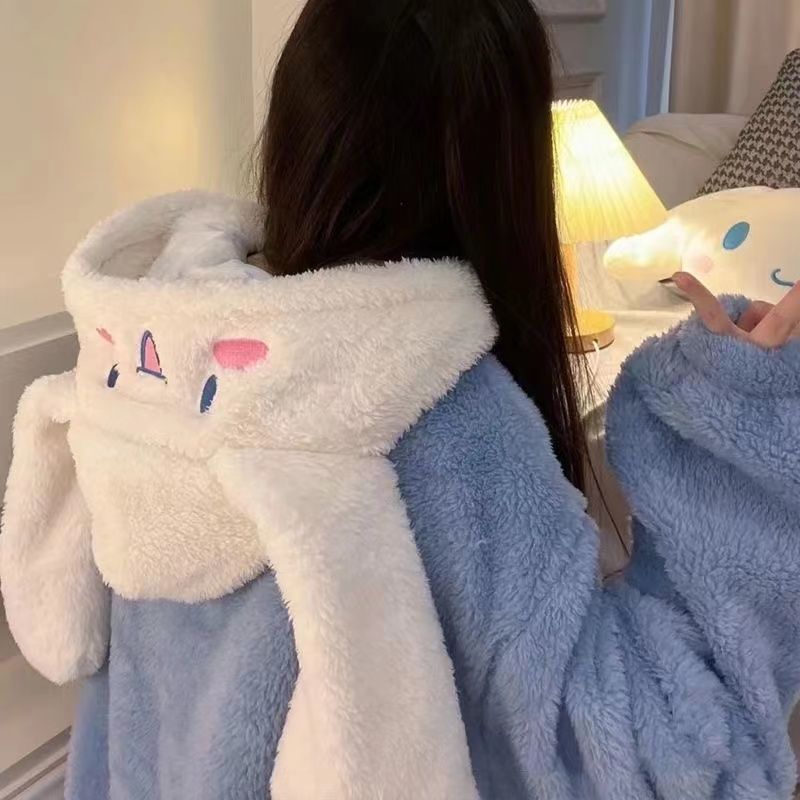 玉桂狗冬季睡衣女甜美珊瑚絨大碼睡袍學生宿舍加絨加厚保暖可外穿
