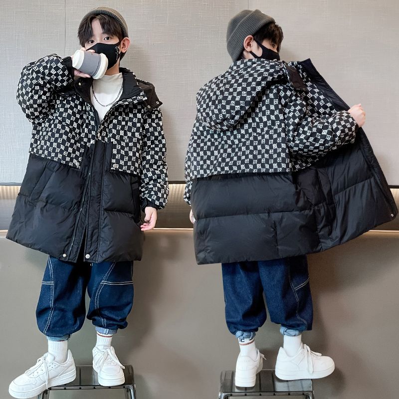 男童冬季外套2023新款洋氣兒童冬裝中長款男孩加厚保暖棉服外套潮