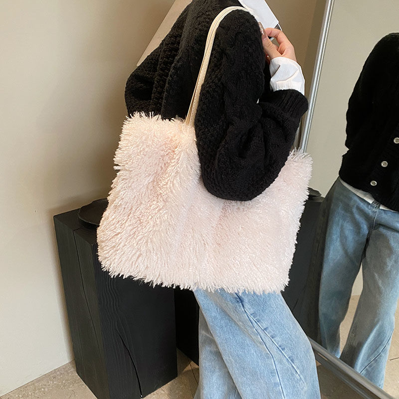Hierscht- a Wantermoud fir Fraen 2023 Nei Koreanesch Plüsch One-Shoulder Handheld Tote Bag Ins_voghion.com