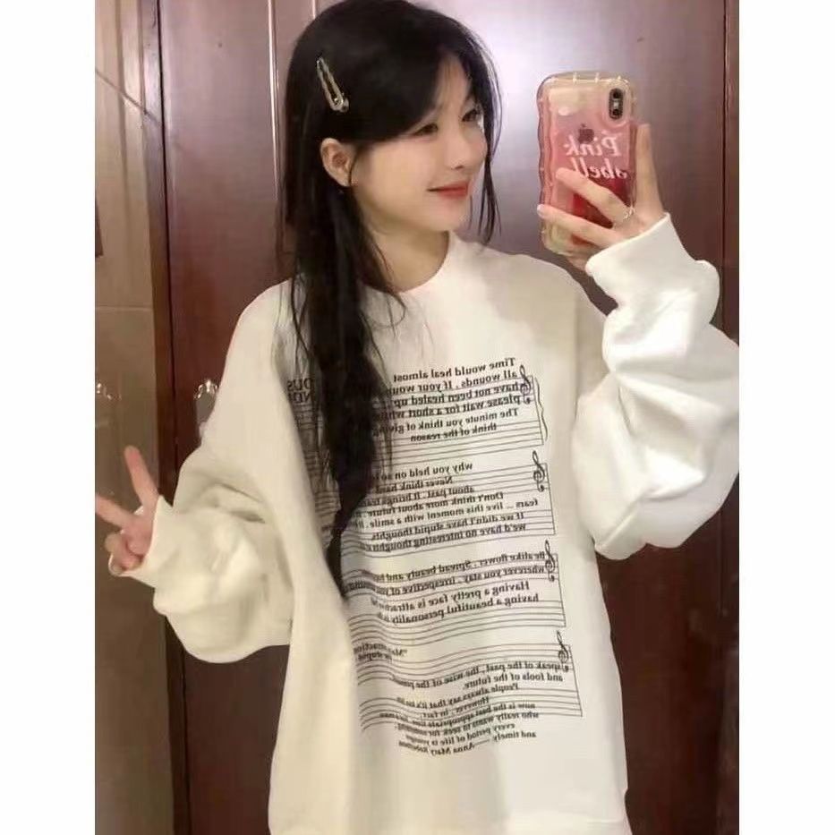國潮牌美式復古圓領衛衣女高街oversize百搭寬鬆甜酷秋冬款上衣服