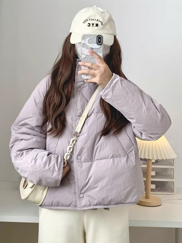紫色立领面包服女冬季棉衣棉袄设计感小众加厚oversize保暖棉服潮
