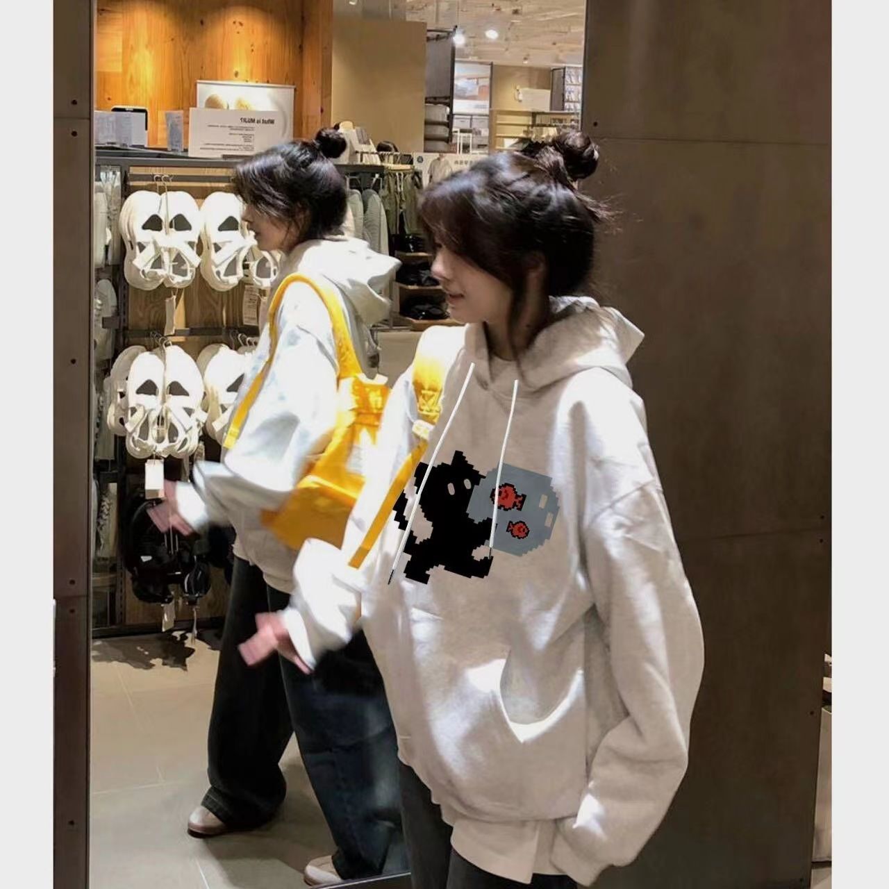 美式高街國潮情侶春秋冬新款加絨加厚寬鬆復古連帽衛衣女上衣外套