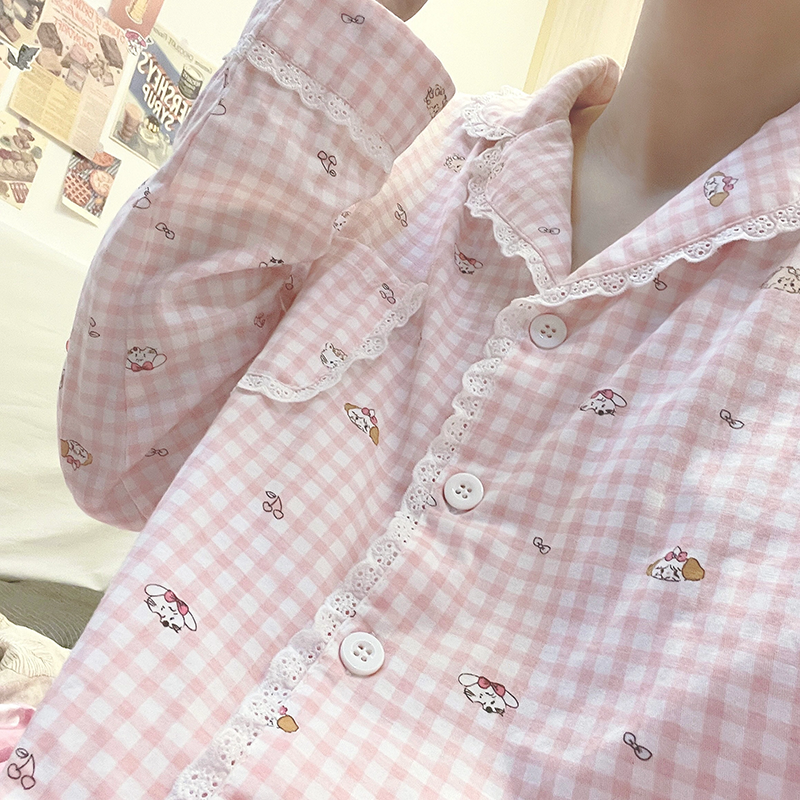 Mikko格子睡衣女春秋季新款長袖長褲ins風日系學生居家服套裝外穿