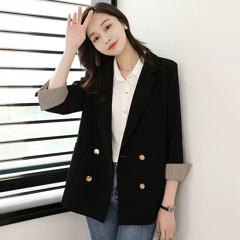 2023 New Black Suit Jacket Women's Autumn and Winter Korean Style Casual Temperament Royal Sister Style Thickened Padded Suit Top