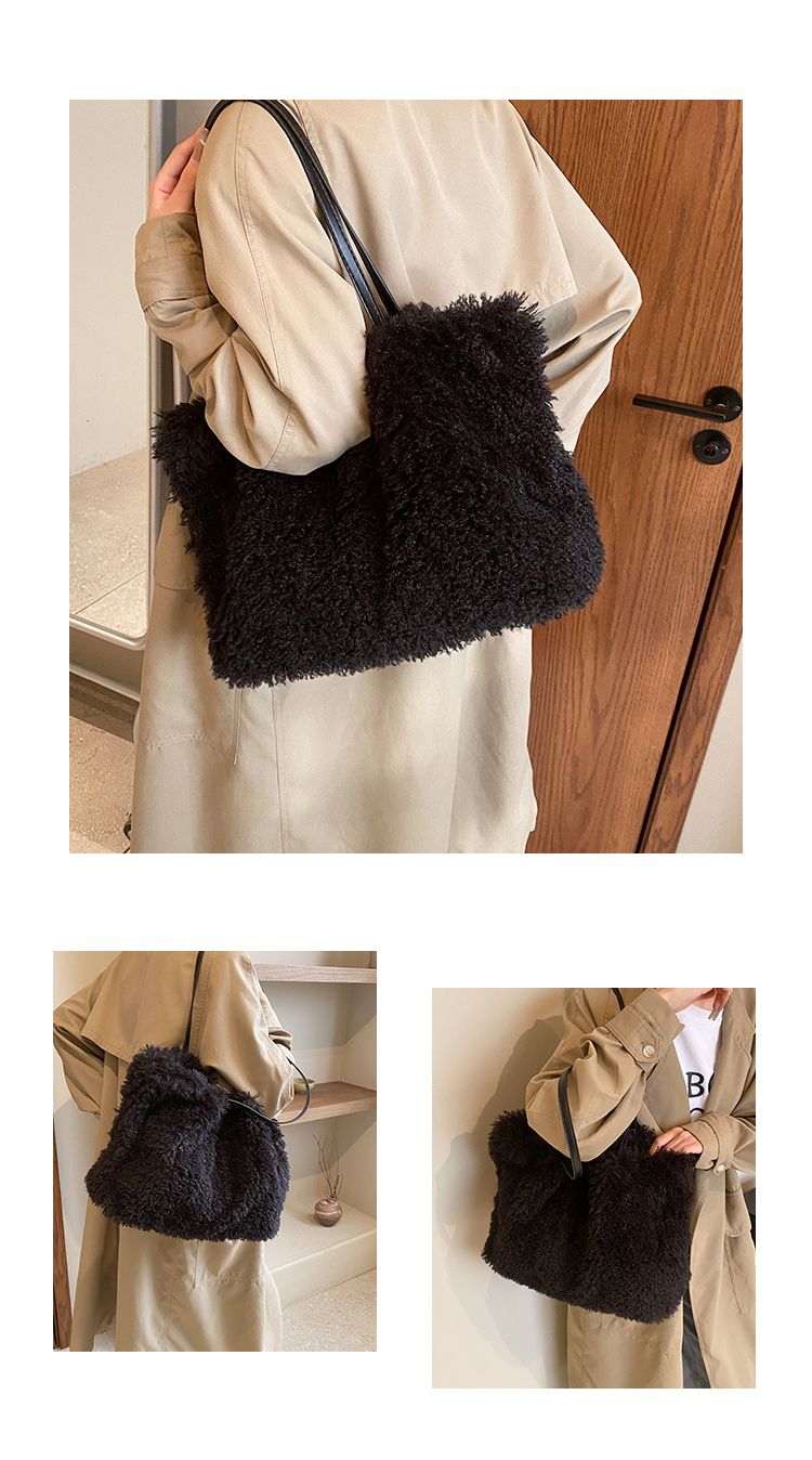 Hierscht- a Wantermoud fir Fraen 2023 Nei Koreanesch Plüsch One-Shoulder Handheld Tote Bag Ins_voghion.com